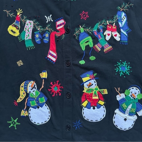 Michael Simon Light Cardigan Ugly Christmas Sweater Snowmen Black XL NWT New - Picture 5 of 12